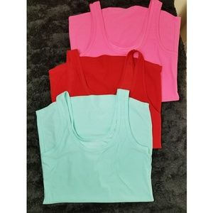 Set of 3 Scoop Neck Tank Tops [Red, Pink, Mint]